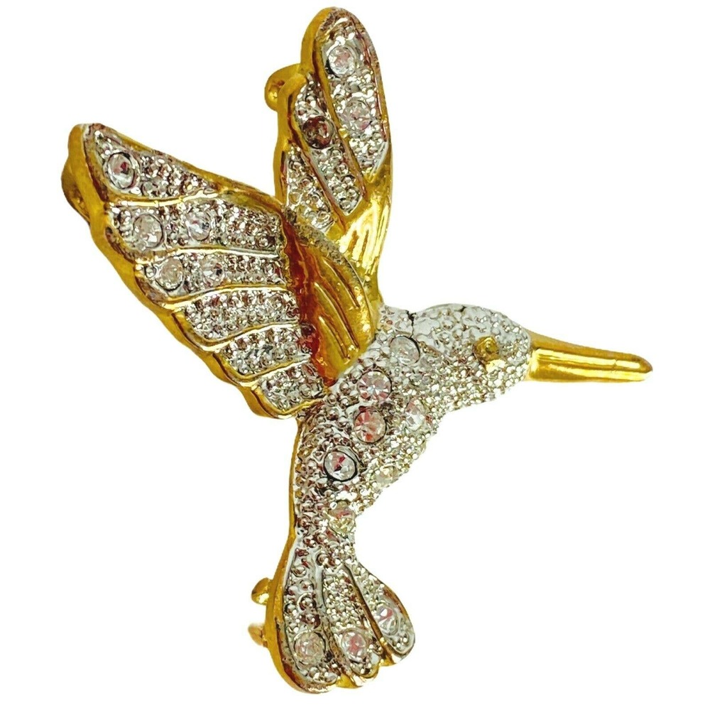 Hummingbird Bird Rhinestone Gold‎ Tone Brooch Pin